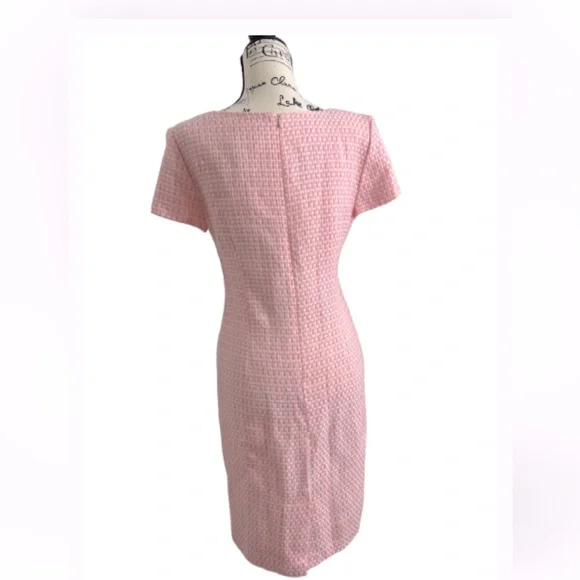 Vintage White & Pink Sheath Midi Dress plaid Tweed Cap Sleeves Size Large - Picture 7 of 13